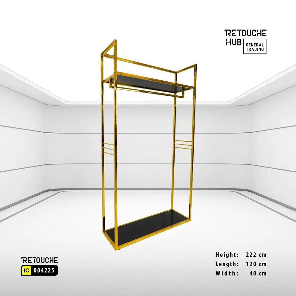 Clothes Stand | Gold Metal with Black Shelf | Modern & Durable Retouche Hub General Trading L.L.C