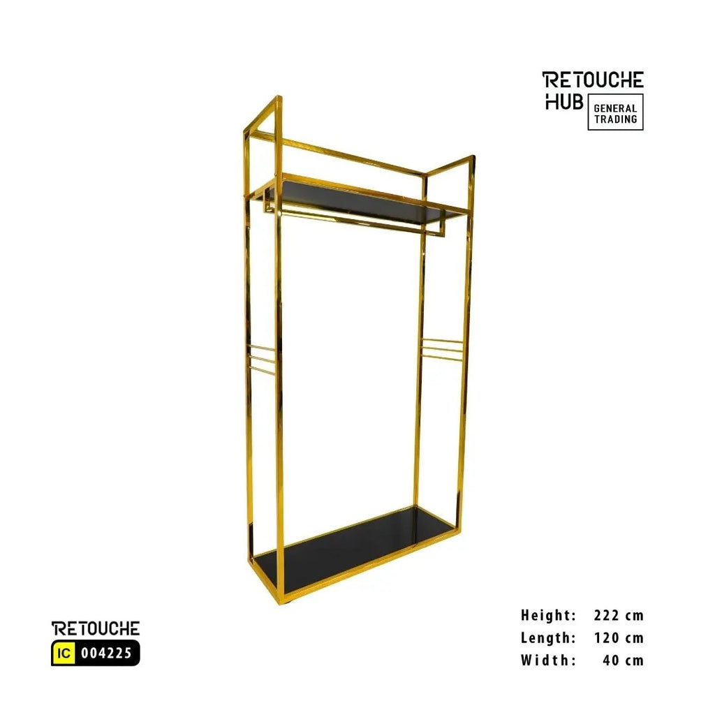 Clothes Stand | Gold Metal with Black Shelf | Modern & Durable Retouche Hub General Trading L.L.C