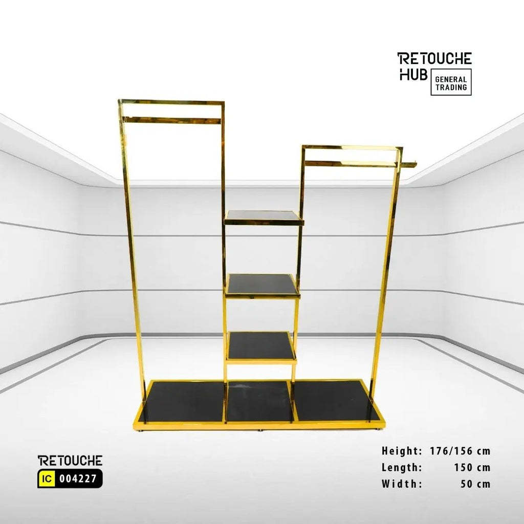 Clothes Stand | Gold Metal with  Black Shelf | Modern & Durable Retouche Hub General Trading L.L.C