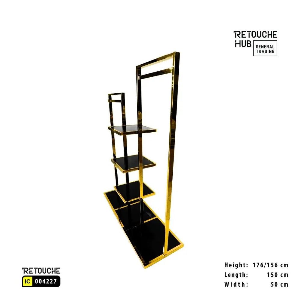Clothes Stand | Gold Metal with  Black Shelf | Modern & Durable Retouche Hub General Trading L.L.C
