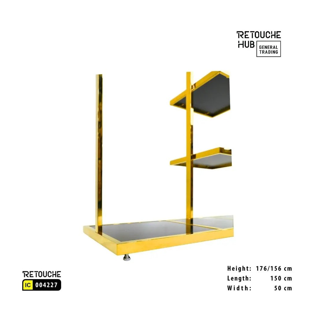 Clothes Stand | Gold Metal with  Black Shelf | Modern & Durable Retouche Hub General Trading L.L.C