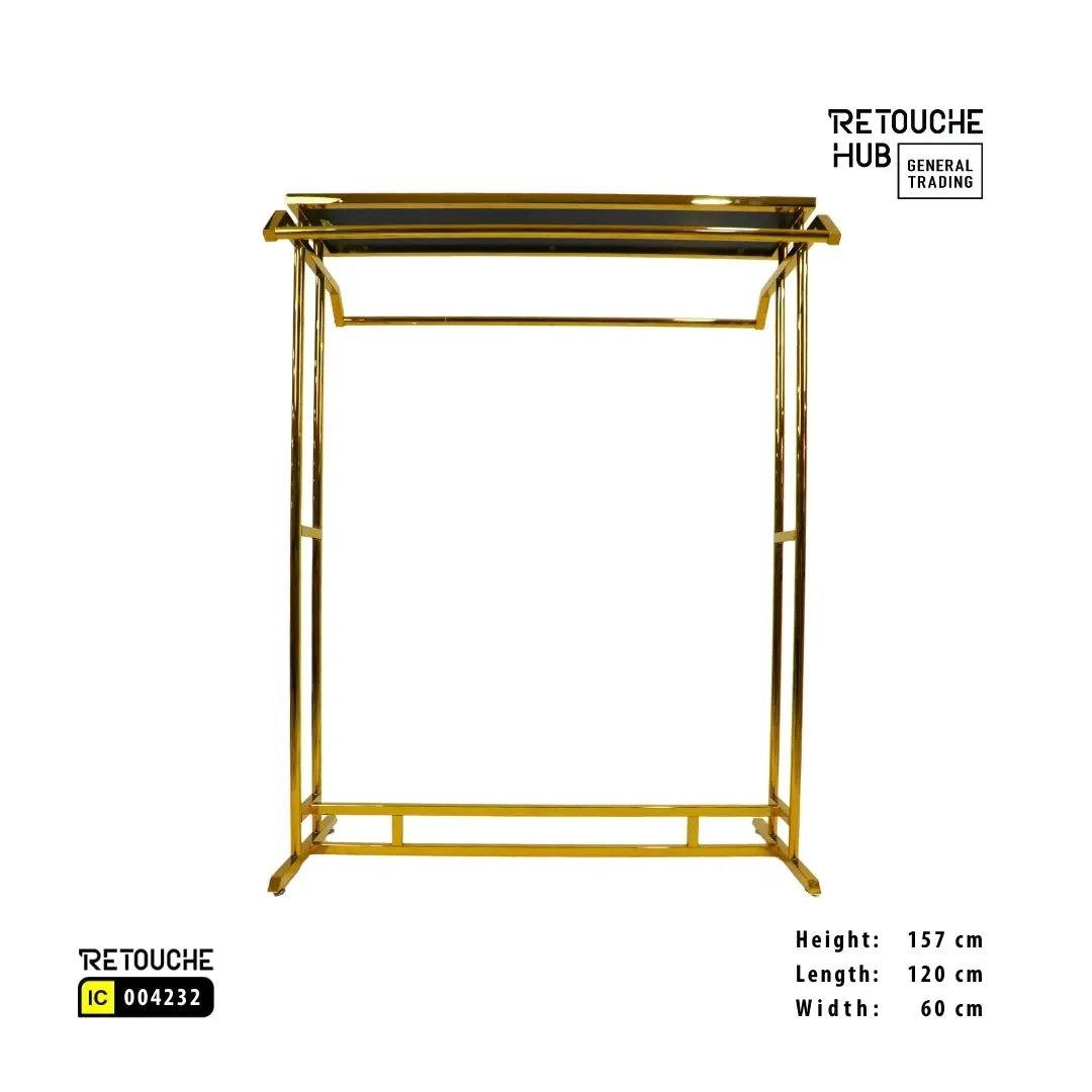 Clothes Stand | Gold Metal with Top Black Shelf | Modern & Durable Retouche Hub General Trading L.L.C