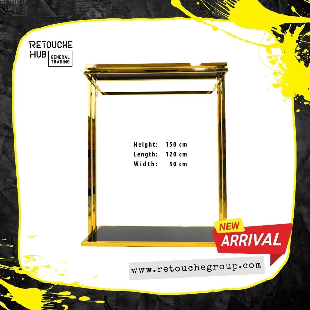 Clothes Stand | Gold Metal with Top Black Shelf | Modern & Durable Retouche Hub General Trading L.L.C