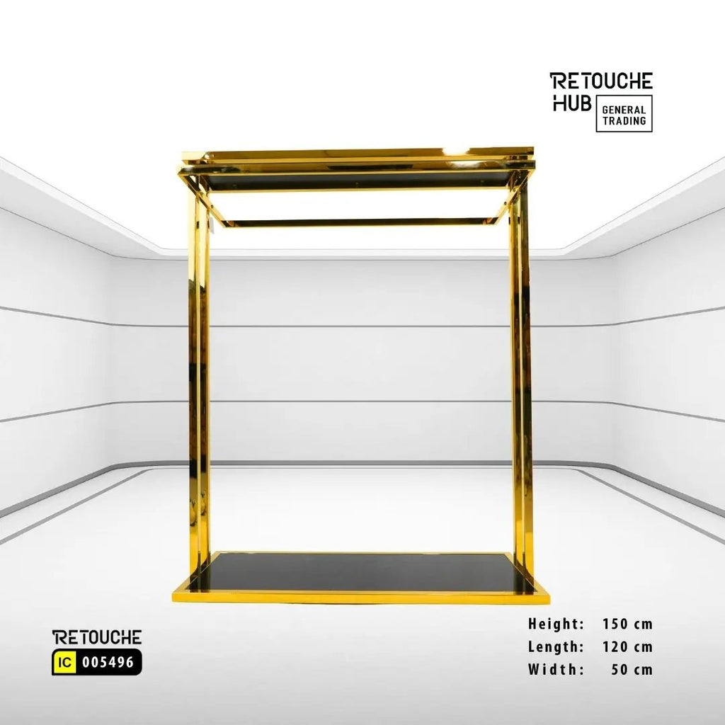 Clothes Stand | Gold Metal with Top Black Shelf | Modern & Durable Retouche Hub General Trading L.L.C