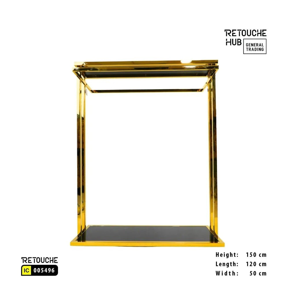 Clothes Stand | Gold Metal with Top Black Shelf | Modern & Durable Retouche Hub General Trading L.L.C
