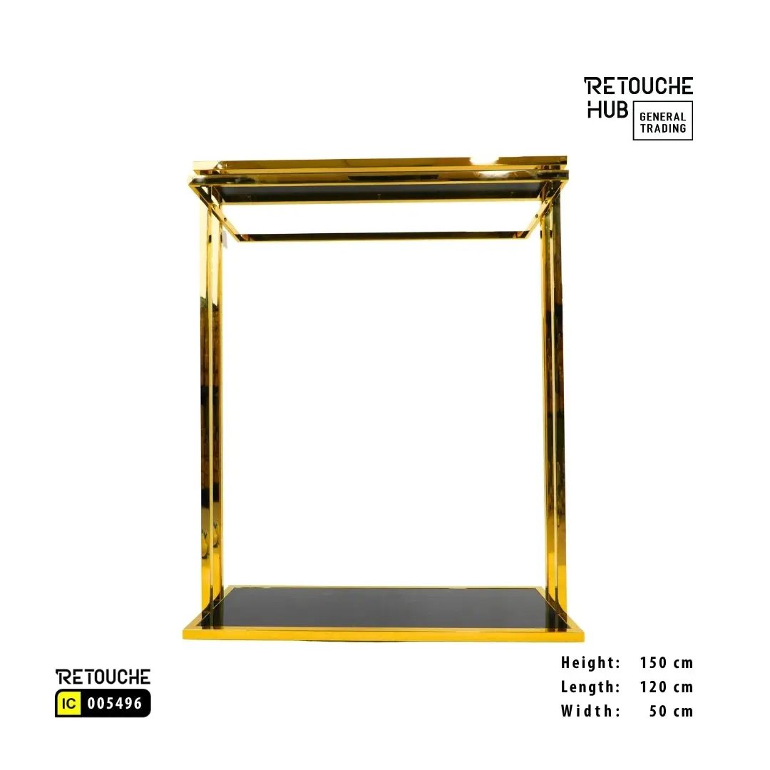 Clothes Stand | Gold Metal with Top Black Shelf | Modern & Durable Retouche Hub General Trading L.L.C