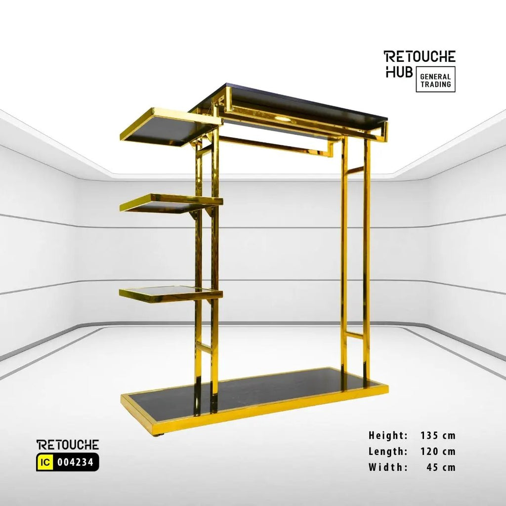 Clothes Stand | Gold Metal with Top Black Shelf | Modern & Durable Retouche Hub General Trading L.L.C