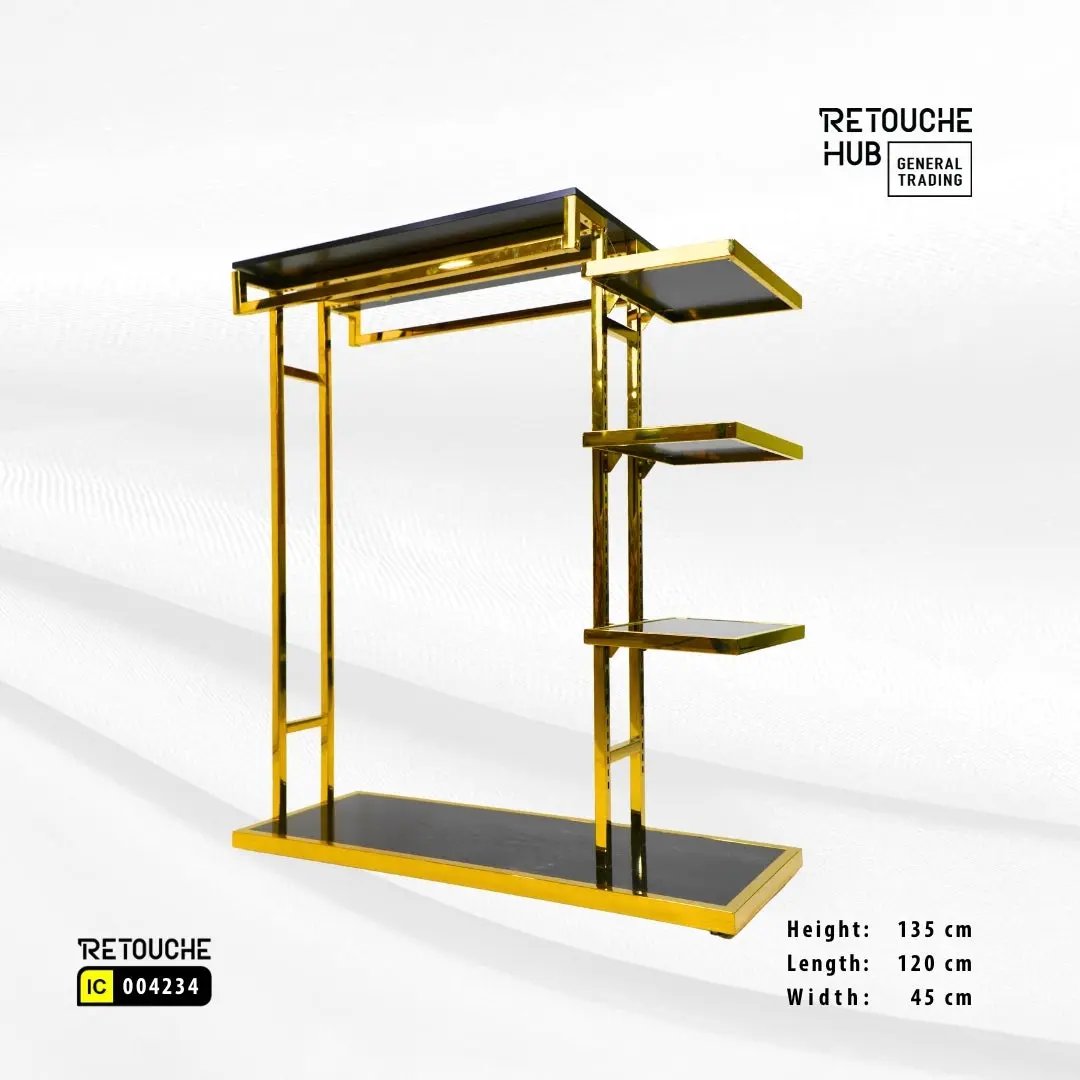 Clothes Stand | Gold Metal with Top Black Shelf | Modern & Durable Retouche Hub General Trading L.L.C