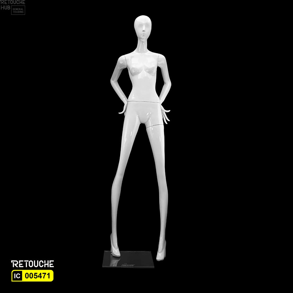 Female Mannequin, Abstract Face, Full Body, Glossy White Color - Retouche Hub General Trading LLC®