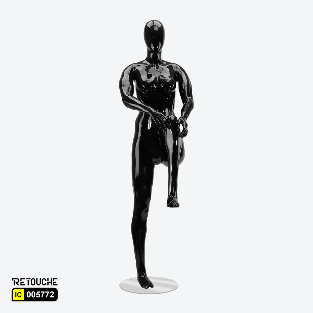 Female Mannequin, Athletic, Egg Face, Full Body, Glossy Black Color Female Mannequin