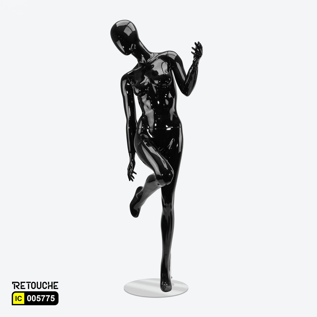 Female Mannequin, Egg Face, Full Body, Glossy Black Color Female Mannequin