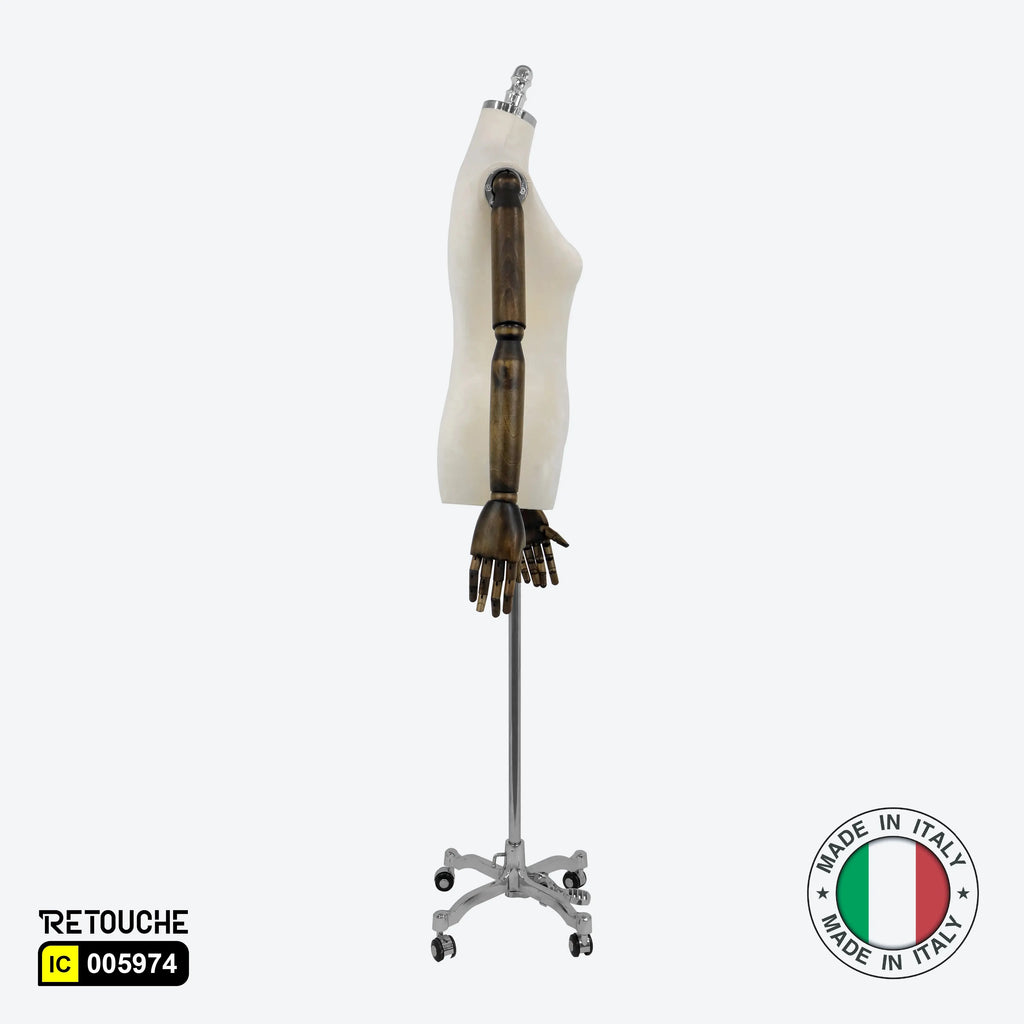 Female Mannequin, Torso, Headless, with Wooden Arms, Height- Adjustable, Beige Female Mannequin