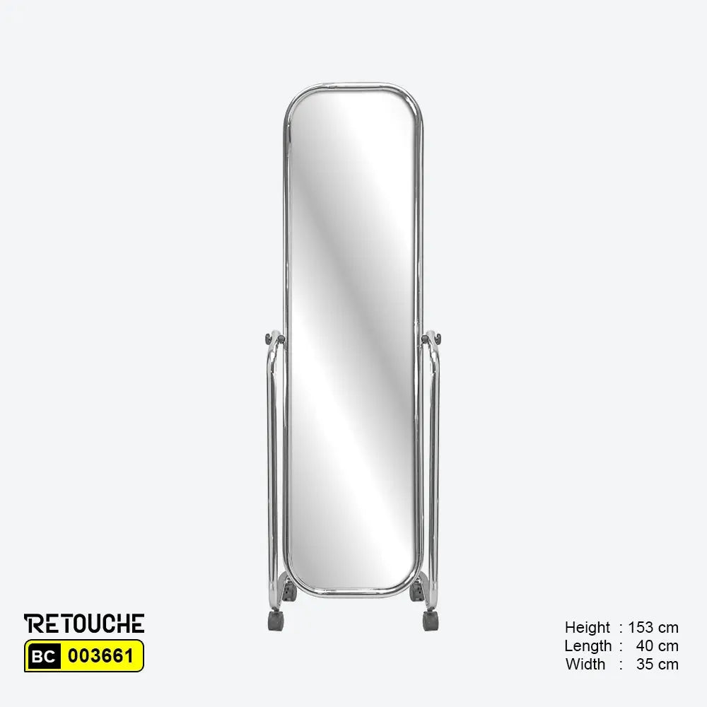 Floor Standing Mirror, Chrome Finish, with Wheels Clothes Hanging Stands
