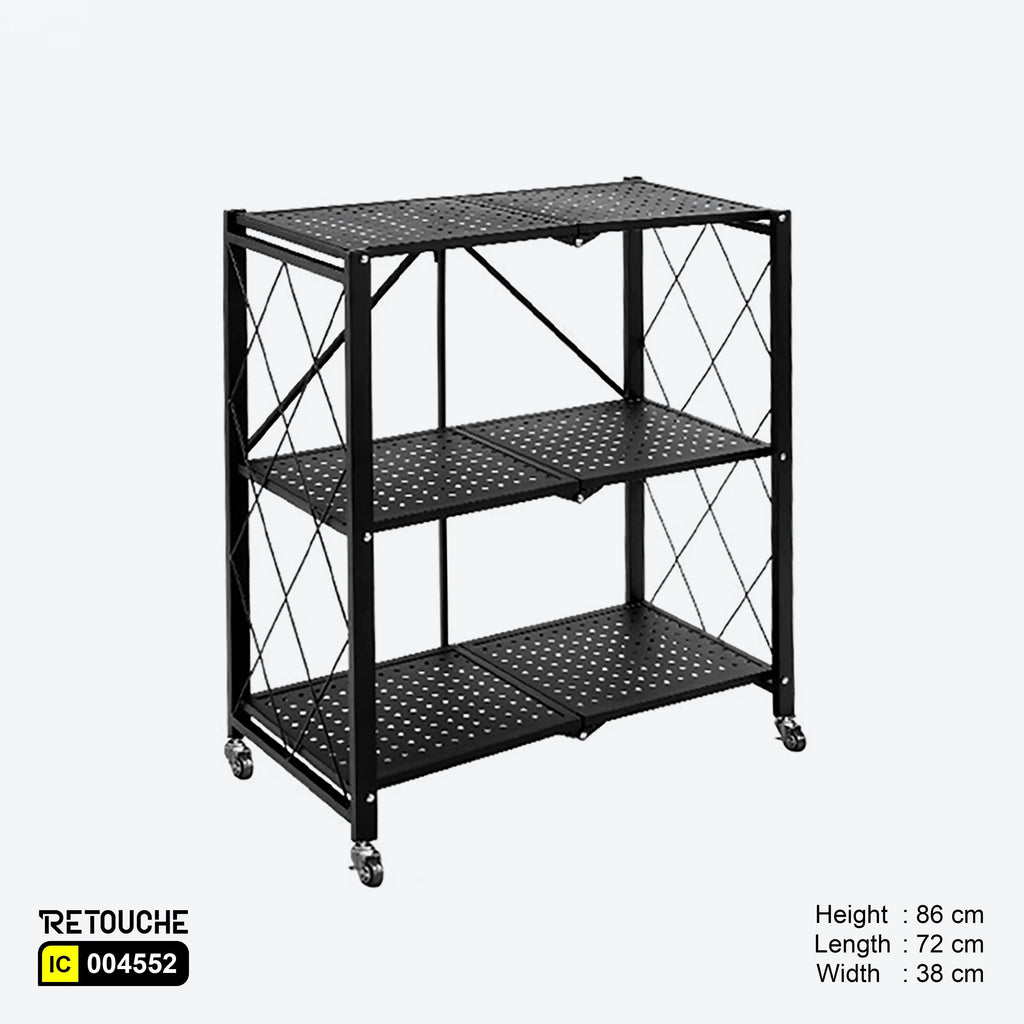Foldable Metal Shelving Unit, 3 Tier, with Wheels Shelving Systems