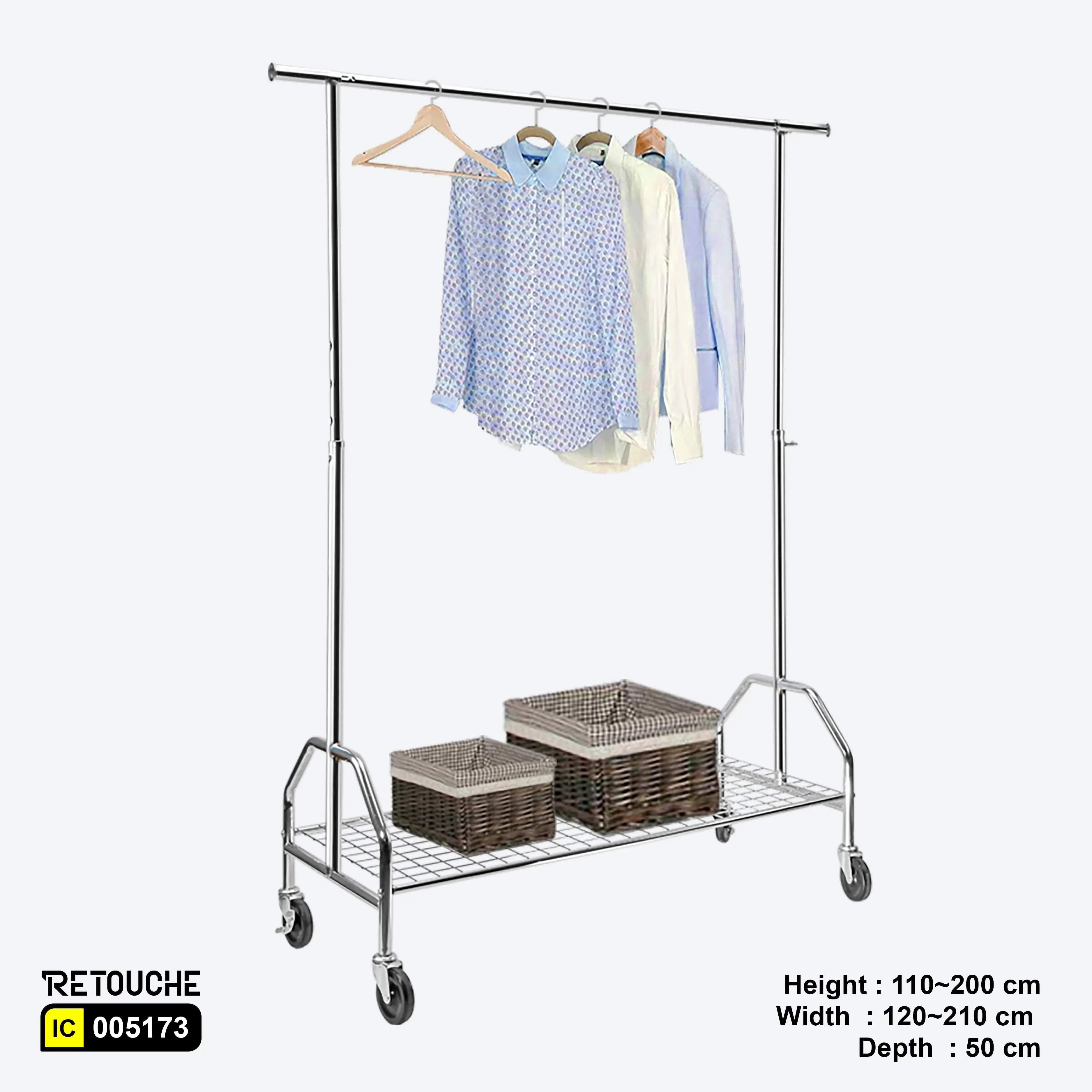 Garment Clothes Rack Stand, Adjustable, Full Chrom, Wheels & Bottom Grid Shelf Clothes Stands
