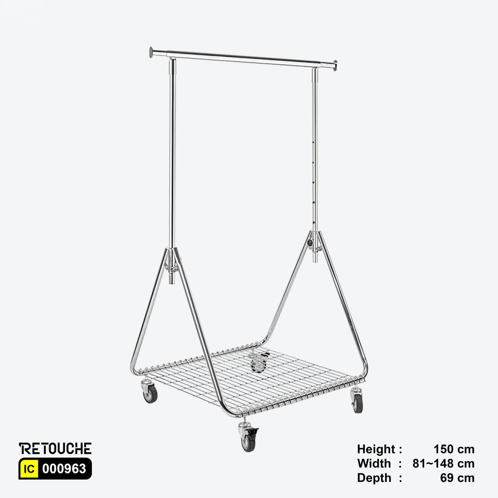 Garment Clothes Rack Stand, Adjustable, Full Chrom, Wheels & Bottom Grid Shelf Clothes Stands