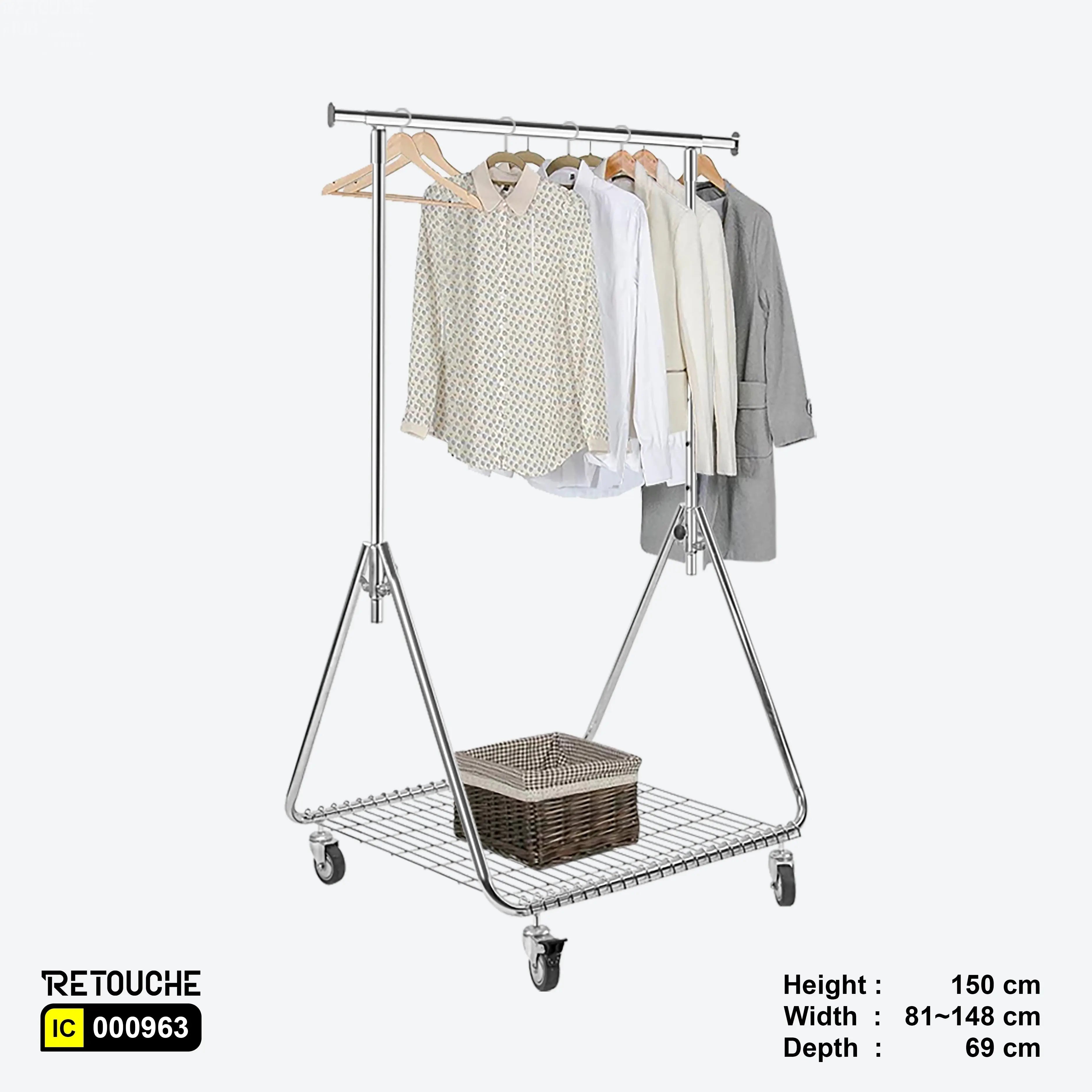 Garment Clothes Rack Stand, Adjustable, Full Chrom, Wheels & Bottom Grid Shelf Clothes Stands