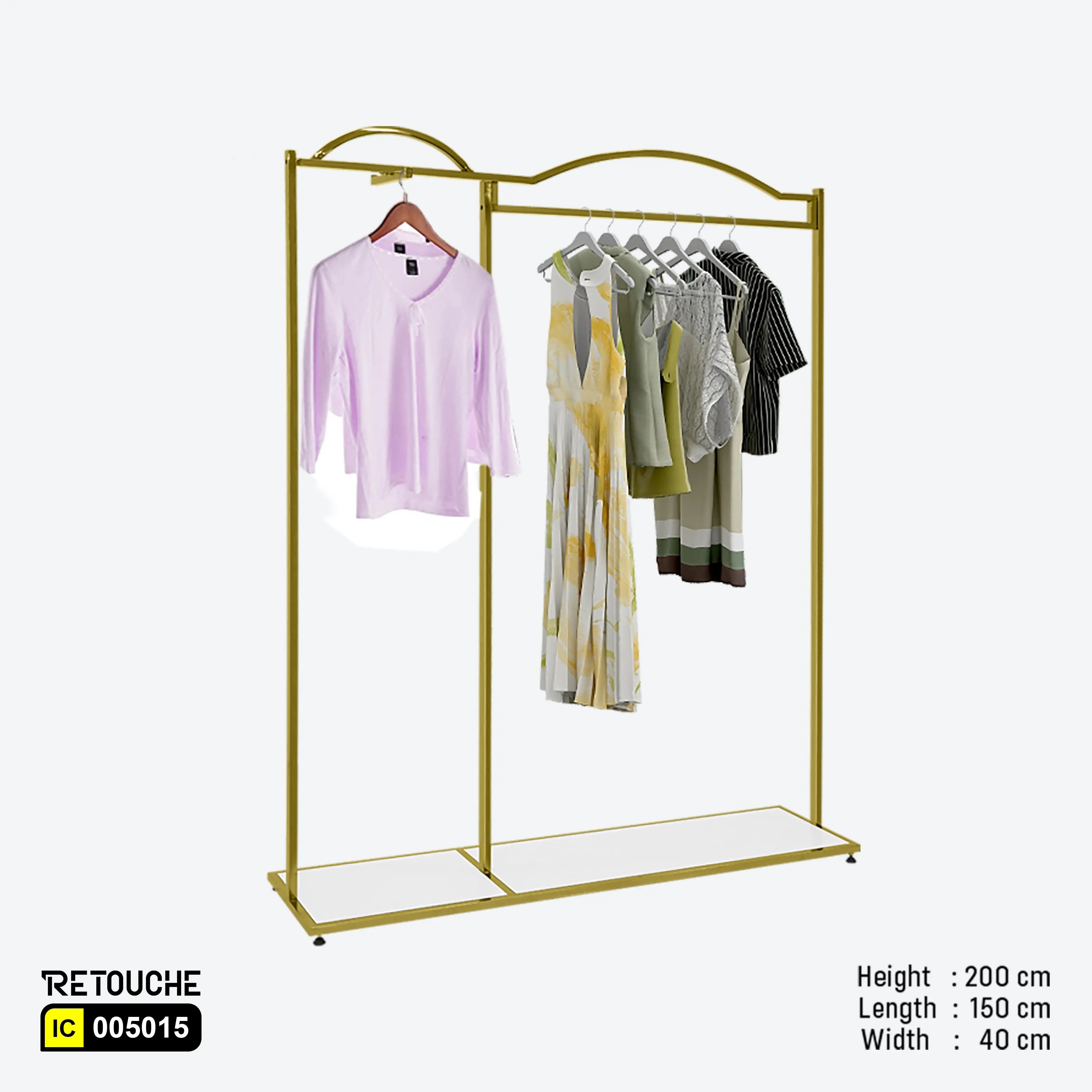 Metal garment clothes rack, Gold frame clothes rack
White wood shelf rack, Modern garment display rack
Boutique clothes rack stand, Sturdy garment storage rack
Elegant clothing organizer, Minimalist clothes rack design
Durable gold clothes rack, Stylish garment rack
