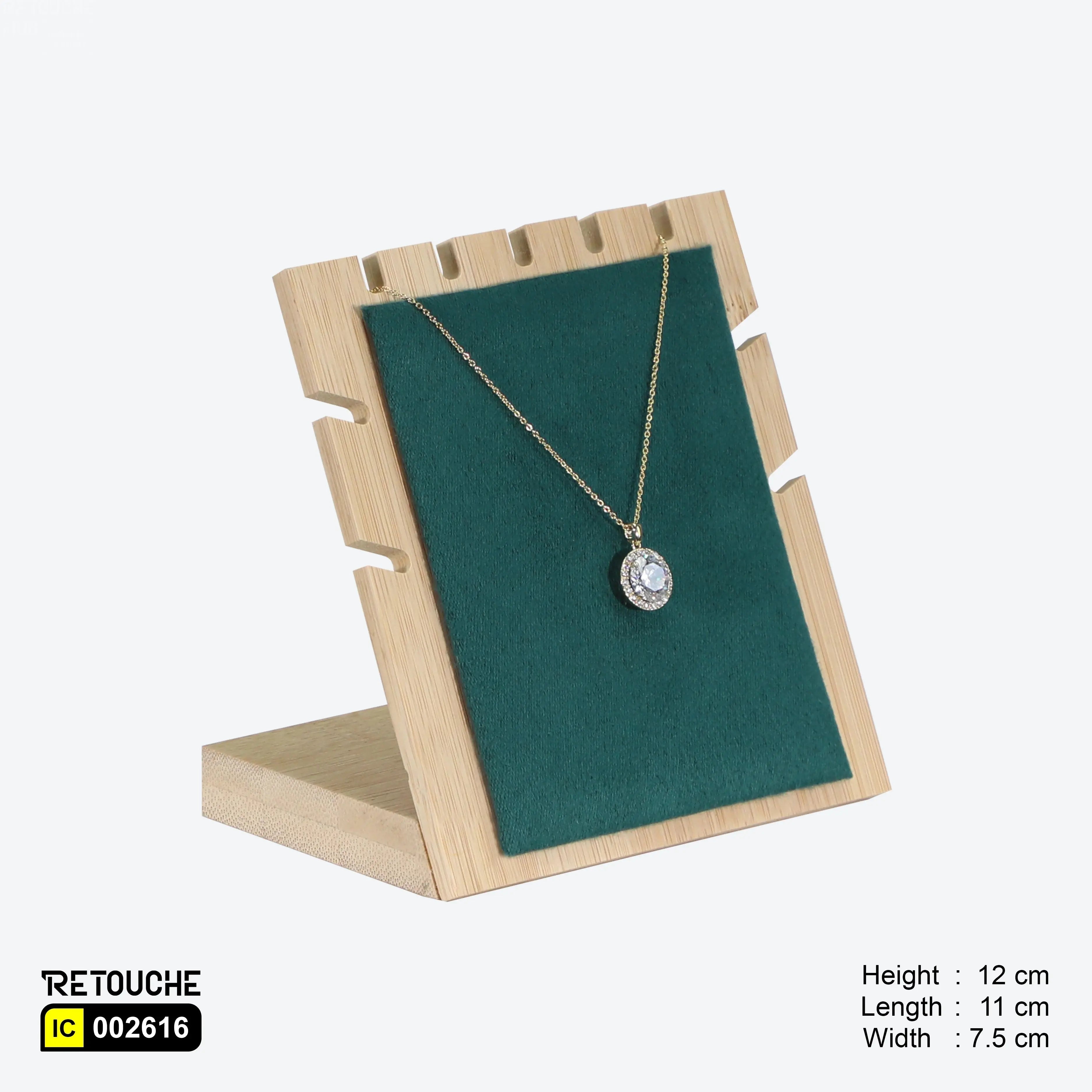 Jewelry Display Stand, Green Velvet with Wood Displays & Showcases