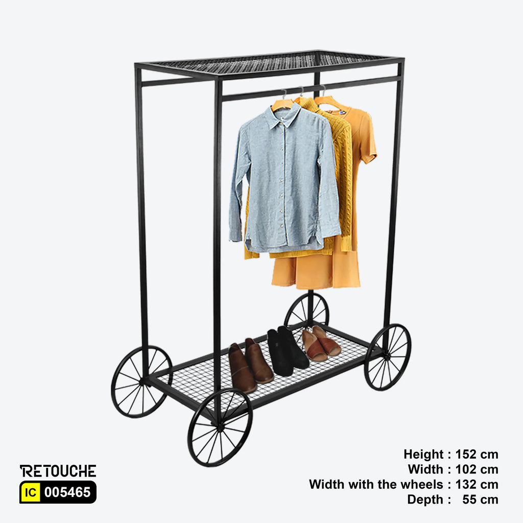Metal Clothes Rack Stand, Black Color, Non-moving wheels Clothes Stands