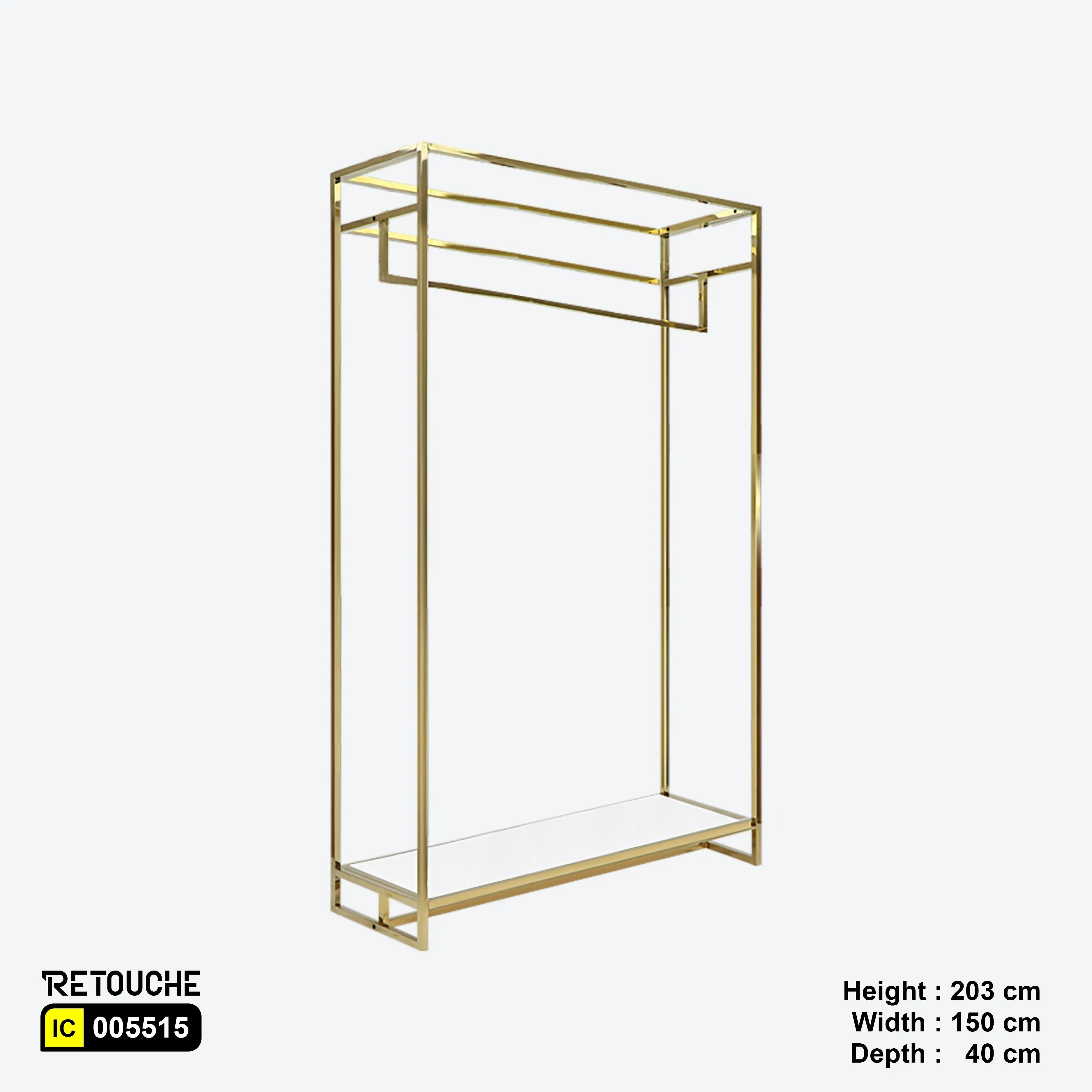 Metal Garment Clothes Rack Stand, Gold Metal Frame, White Wood Shelf Clothes Stands