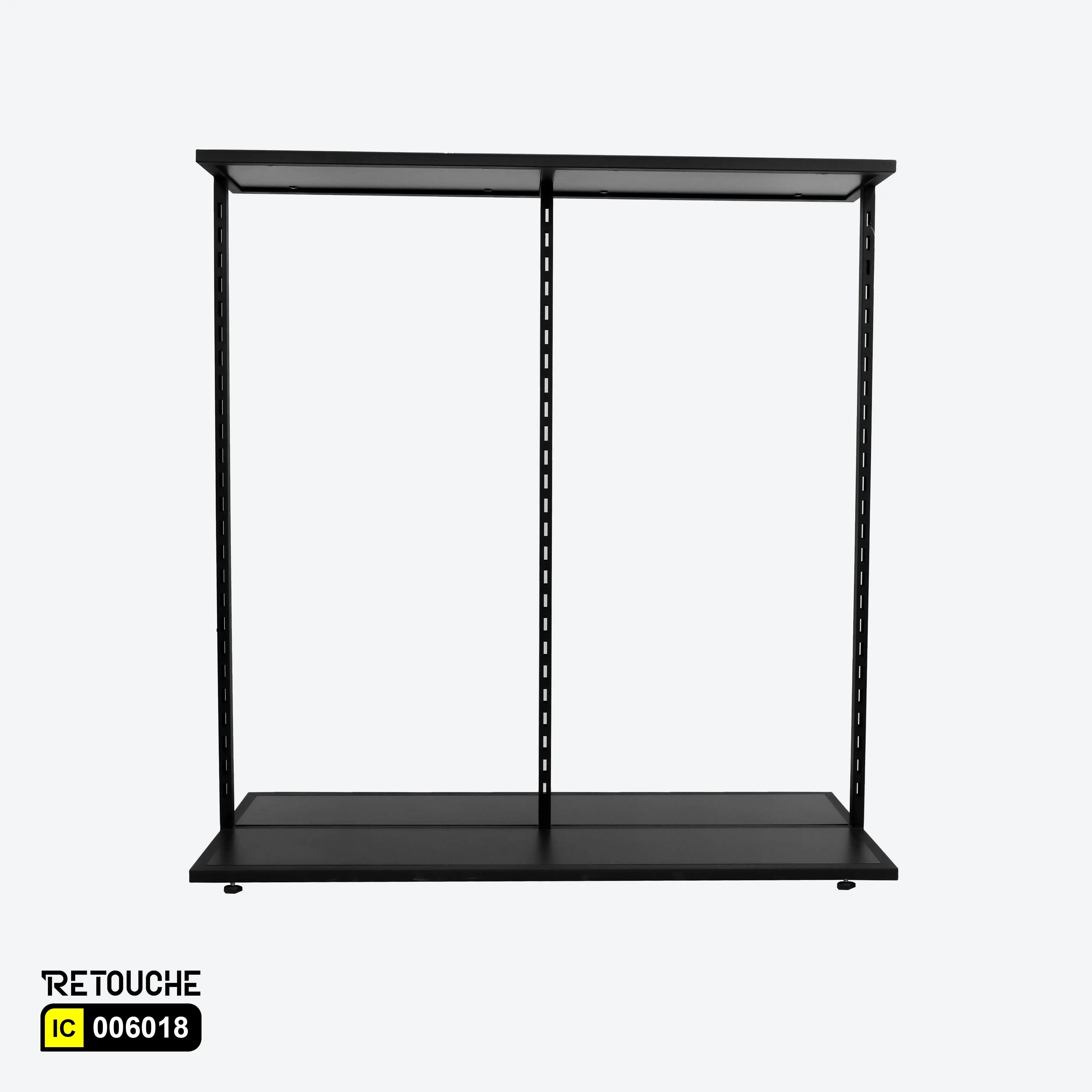 Metal Stands With Channel & Shelf Black Clothes Stands