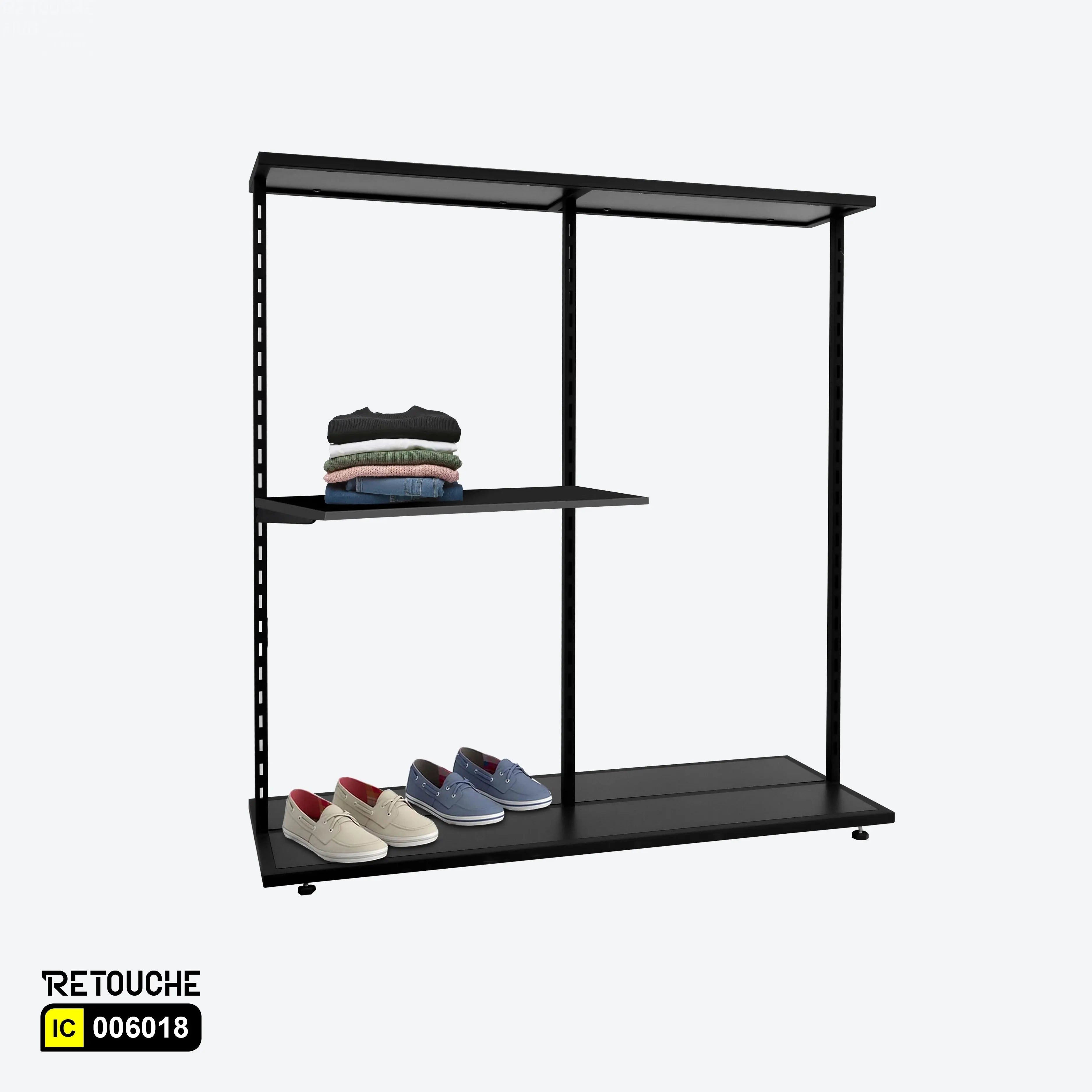 Metal Stands With Channel & Shelf Black Clothes Stands