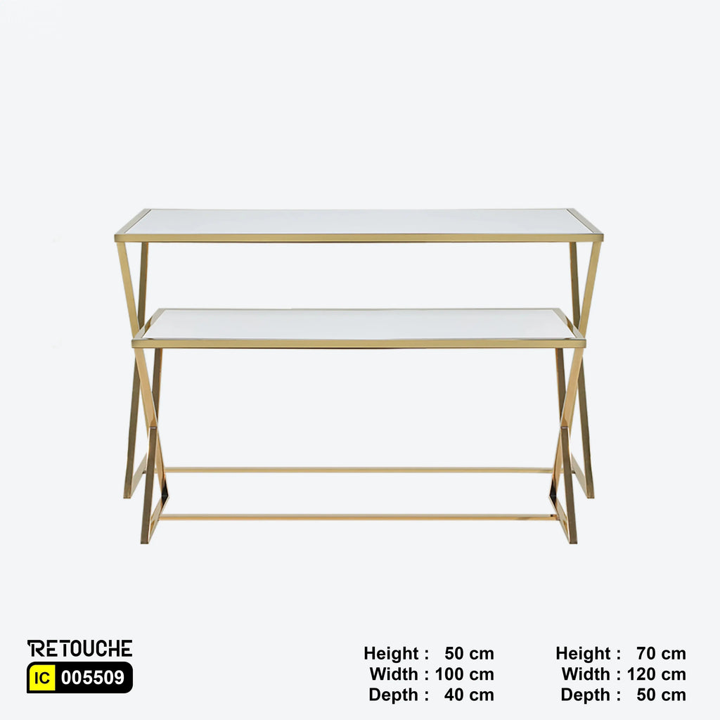 Metal Table With Gold Base and White Wood Top, Set of 2 Pcs Shelving Systems