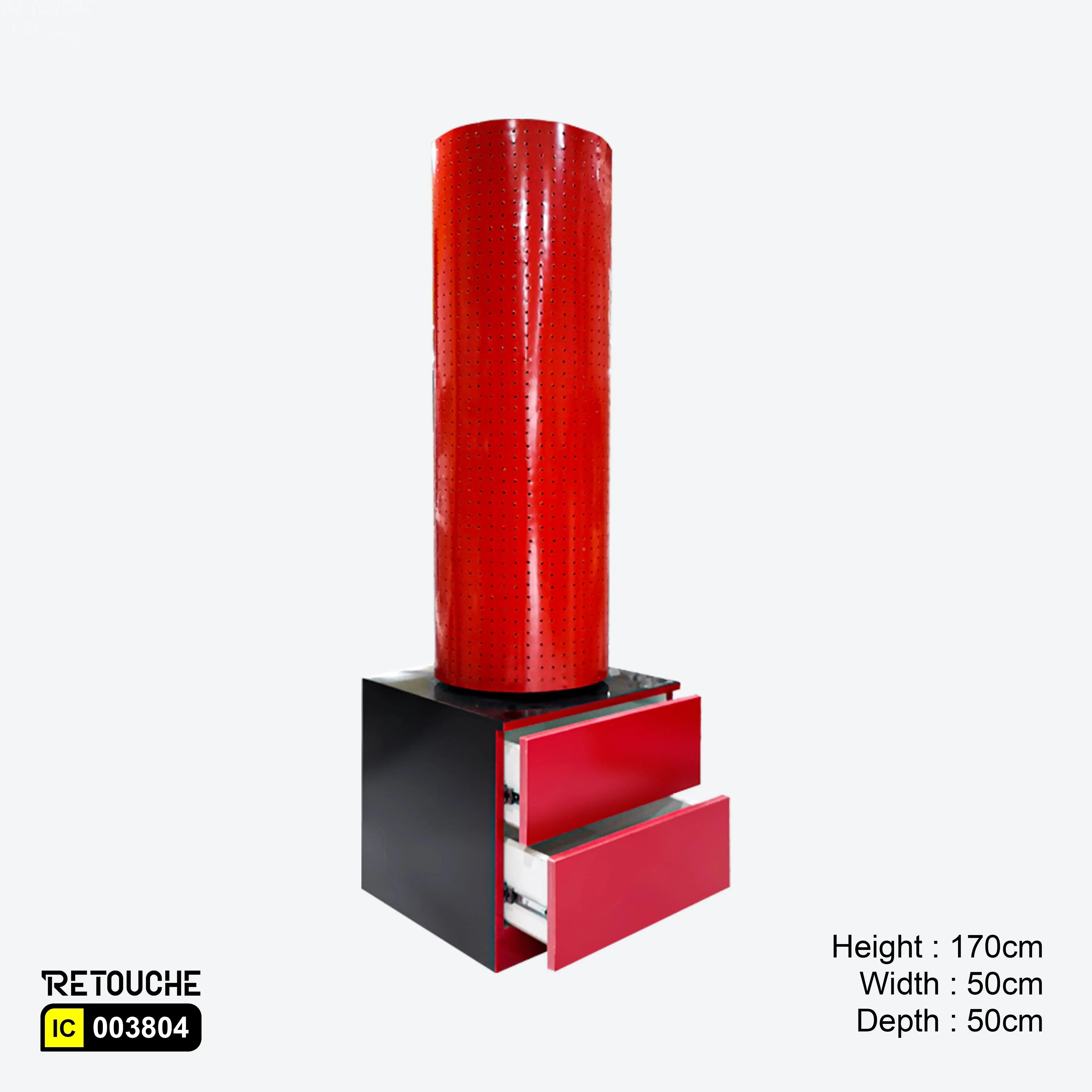 Perforated Cylinder Stand, Rotatable, with Two Wooden Drawers Displays & Showcases