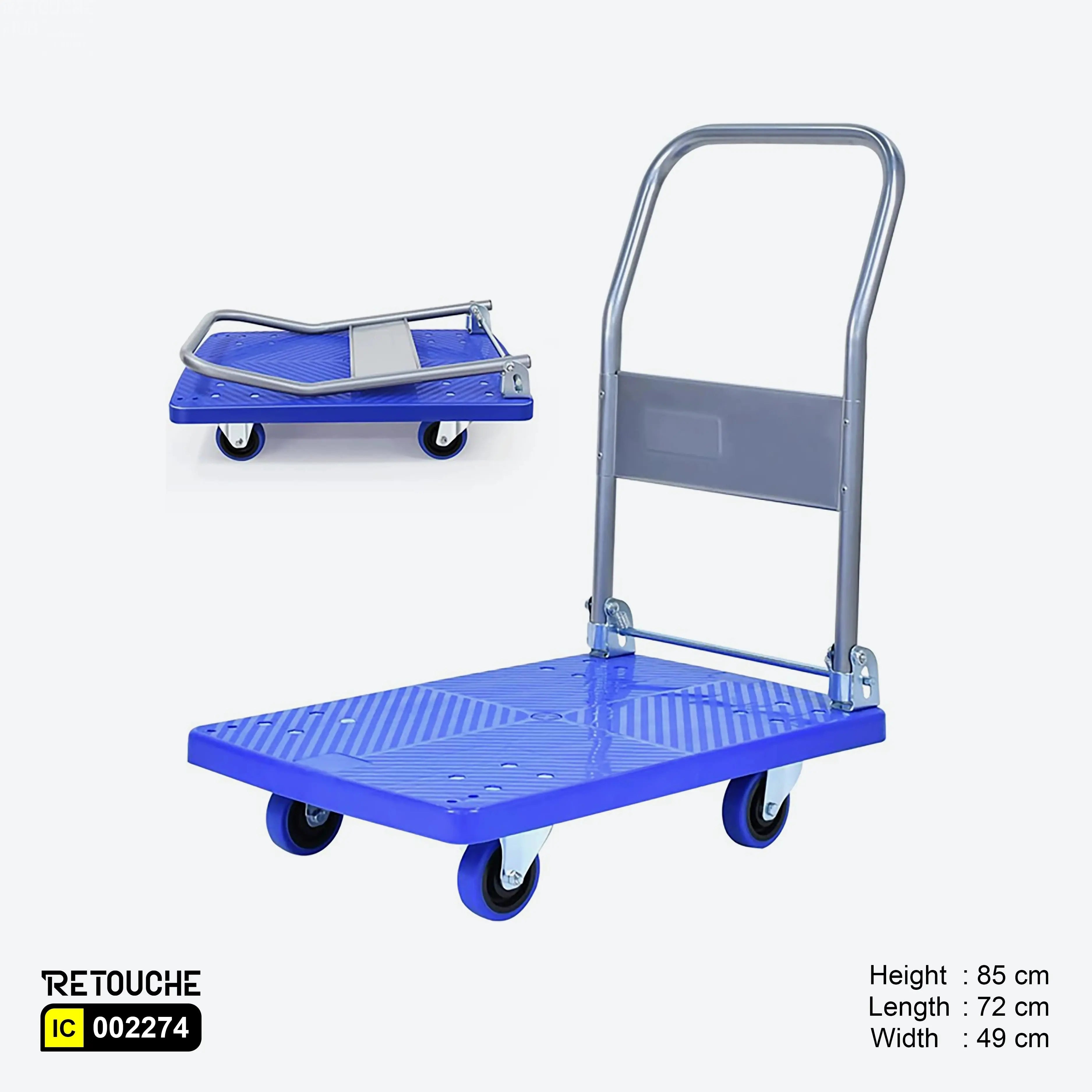 Platform Trolley, Foldable Handle, 360 Degree Swivel Wheels, Durable Supermarket Equipment