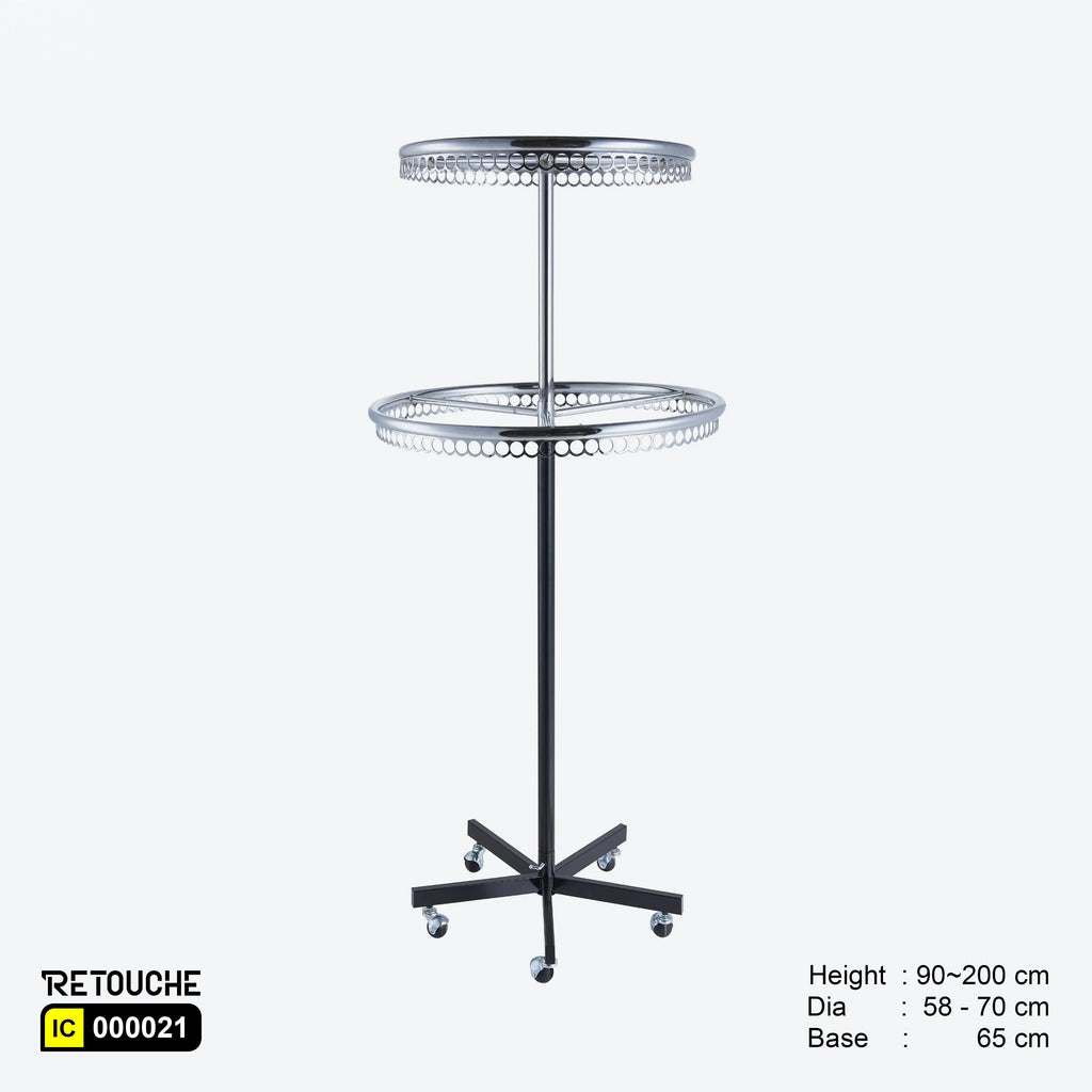 Round Rotating Clothes Rack Stand, Metal Chrome & Black, Height Adjustable Clothes Stands