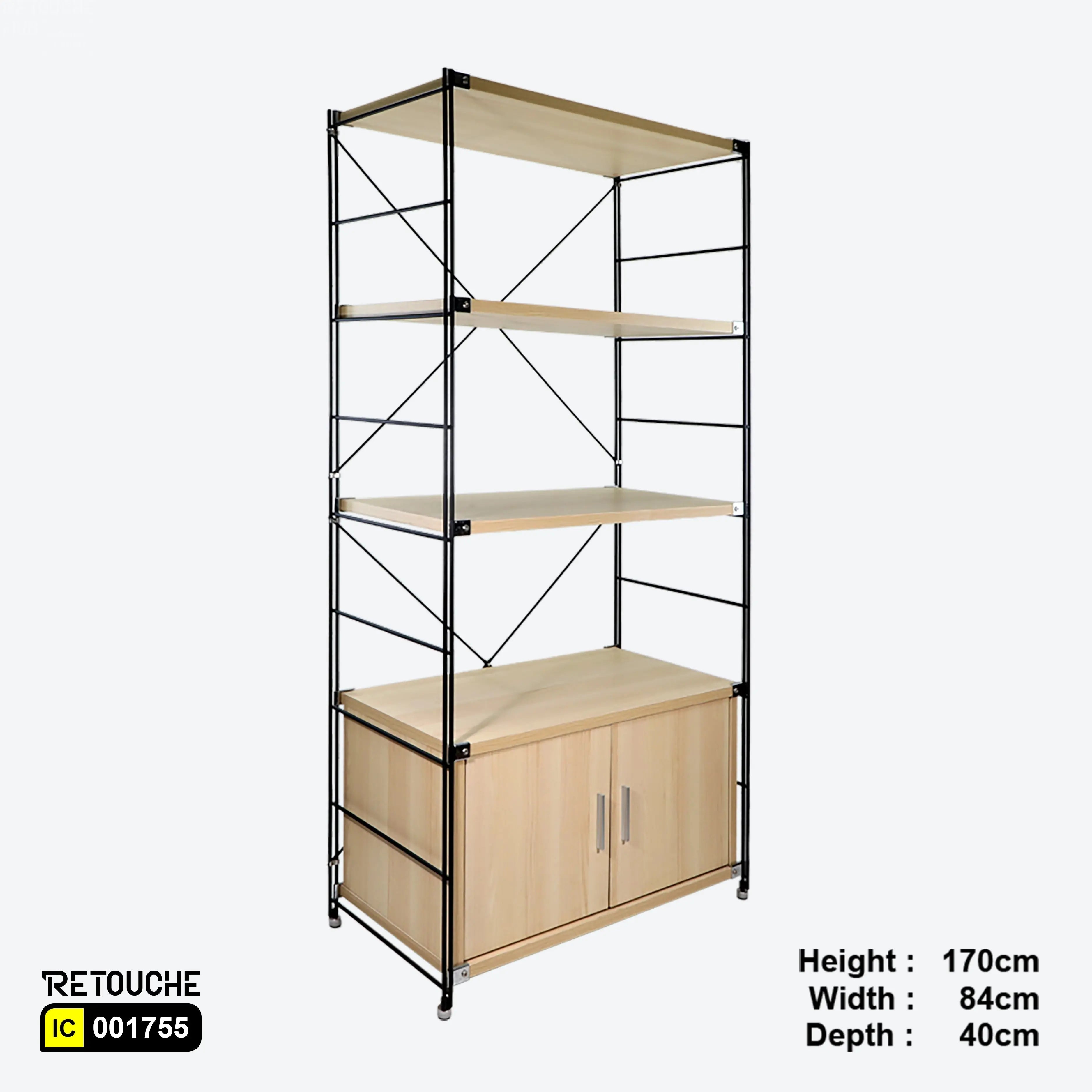 Shelving Storage Unit with Cabinet, Wood and Metal Frame Shelving Systems