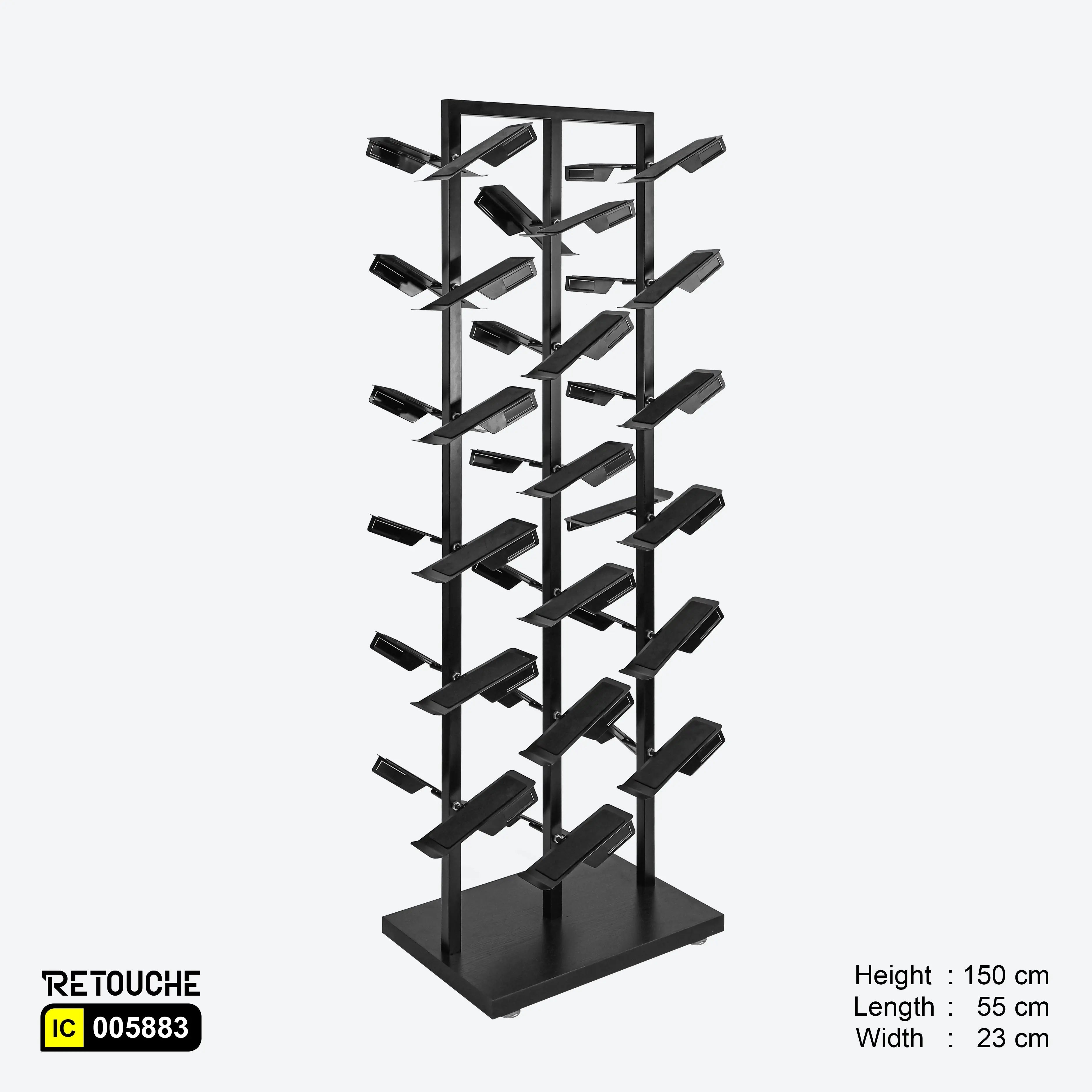Shoe Display Stand, Double-Sided , 36 Adjustable Holders, Matte Black Color Displays & Showcases