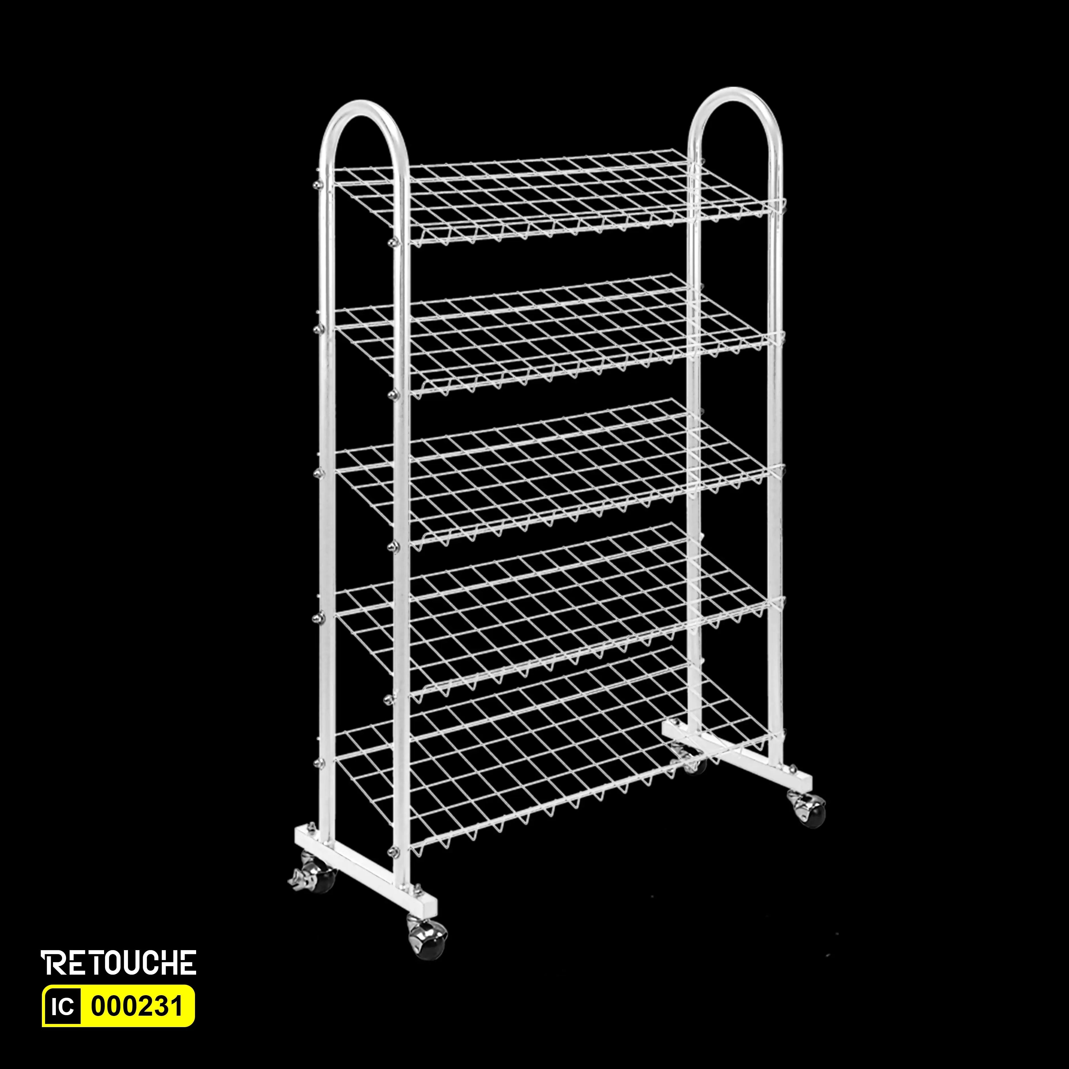 Shoe Rack Stand, Metal, 5 Grid Tiers with Wheels Shelving Systems