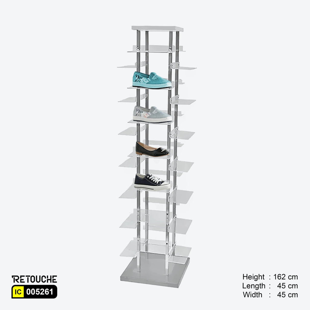 Shoes Display Rack Stand, Metal with 28 Acrylic Shelves Shelving Systems