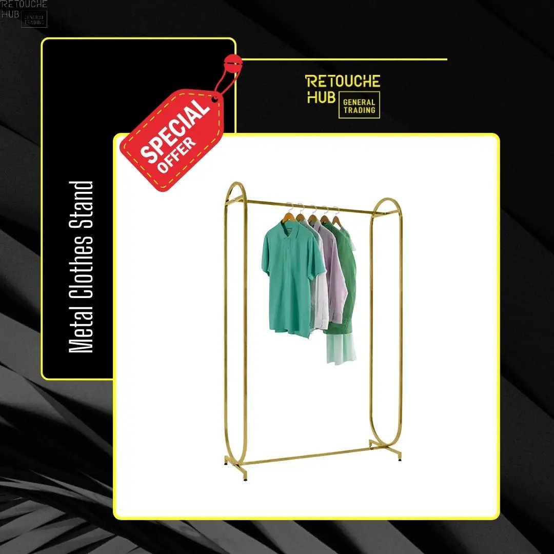 Sleek Gold Metal Clothes Stand | Modern & Durable Retouche Hub General Trading L.L.C