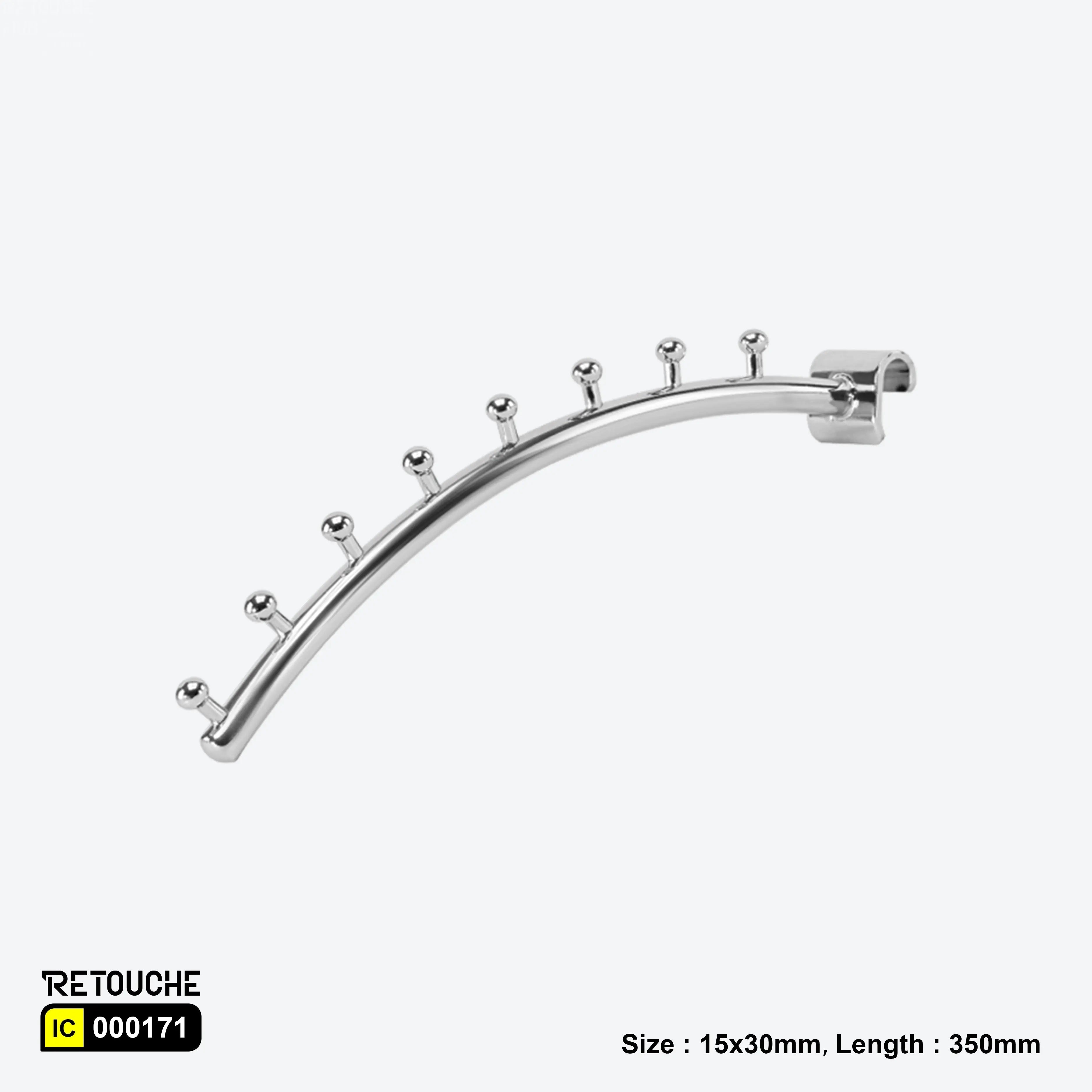 Sloped Display Hook for Oval Crossbar, with Beads, Metal ,Chrome Oval Tube & Accessories