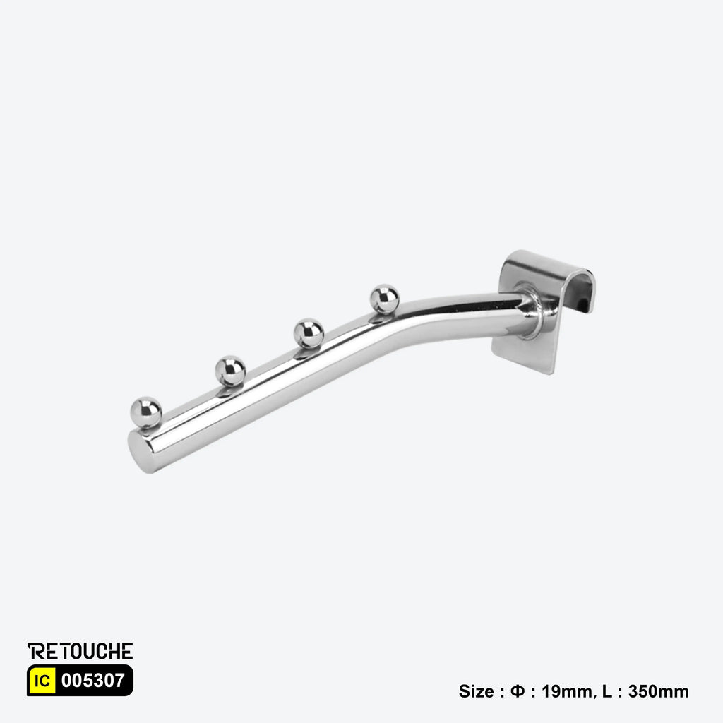 Sloped Display Hook for Oval Crossbar, with Beads, Metal, Chrome Oval Tube & Accessories