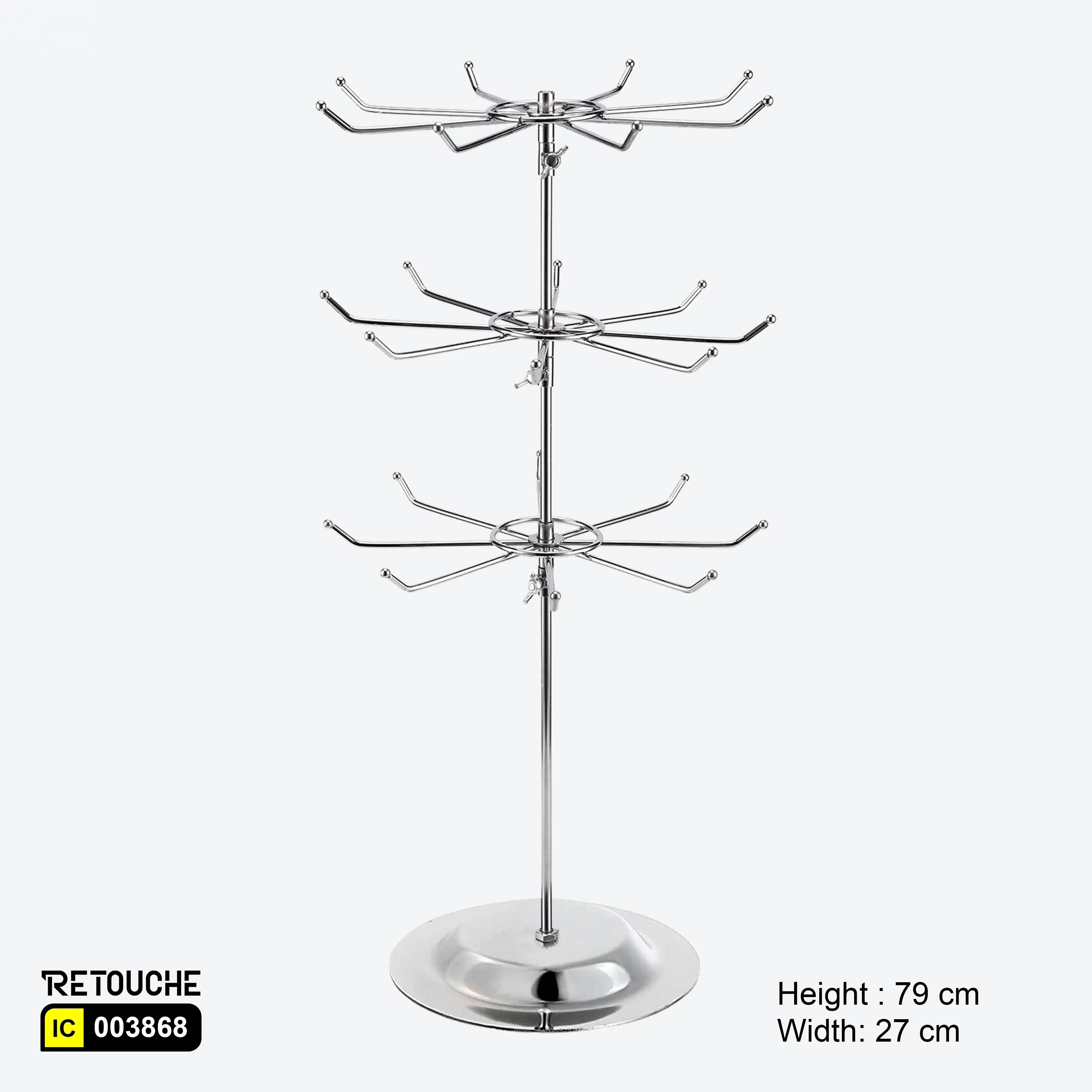 Spinner Display Rack Stand, 3-Tier with 24 Hooks, Countertop, Metal, Chr Displays & Showcases