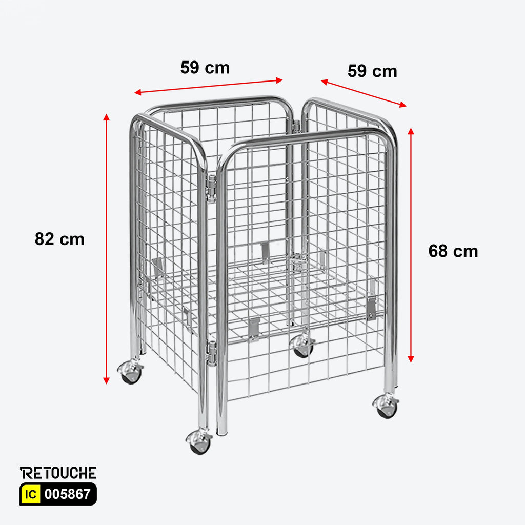 Storage Basket, Metal, Chrome Plated, with Wheels Supermarket Equipment