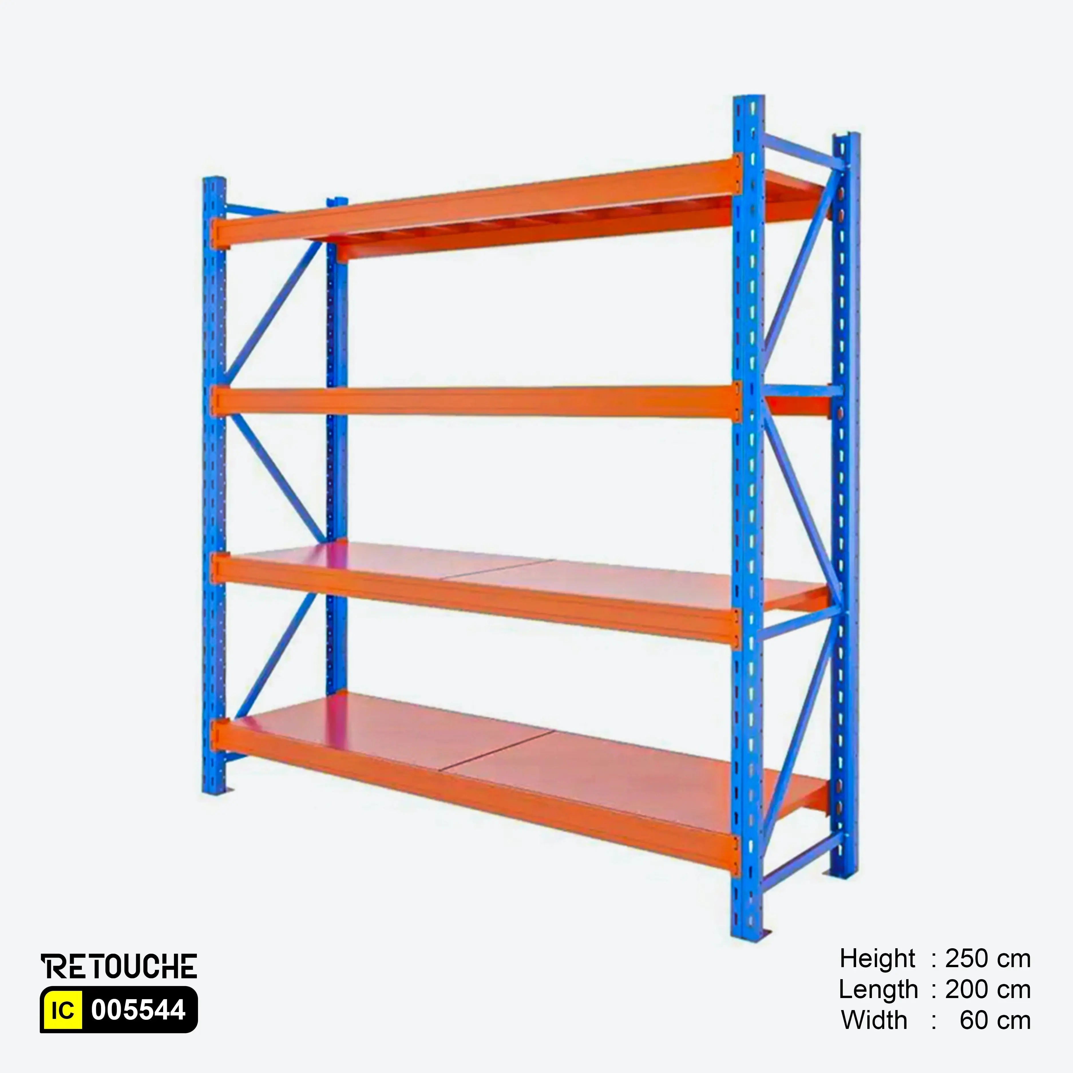 Storage Shelving Rack, 4 Adjustable Tiers, Metal, Blue & Orang Color, Med-Duty Shelving Systems