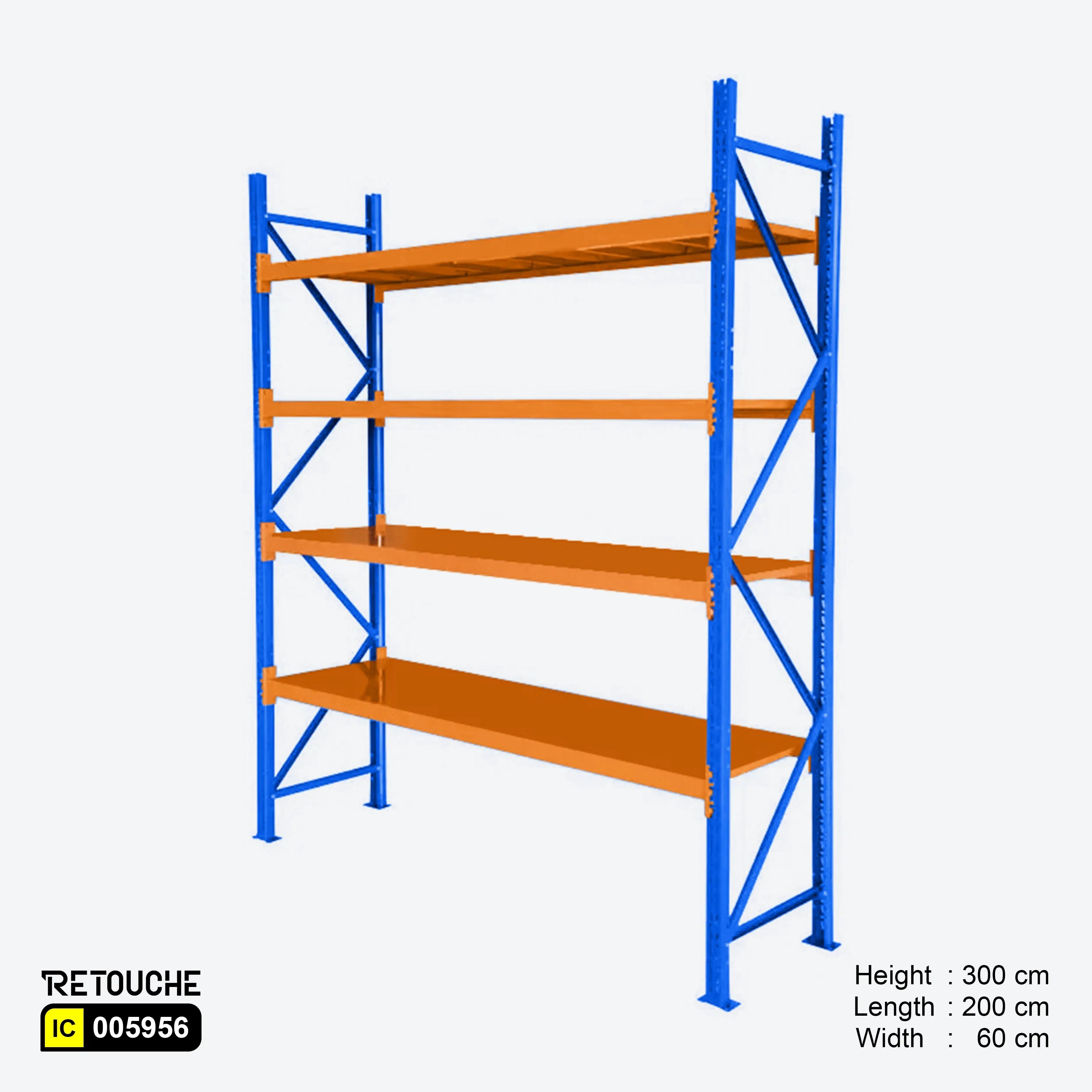 Storage Shelving Rack, 4 Adjustable Tiers, Metal, Blue & Orang Color, Med-Duty Shelving Systems
