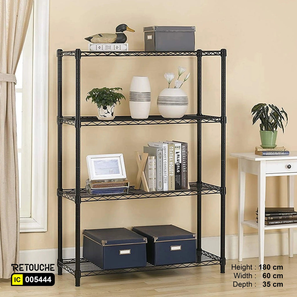 Wire Shelving Rack, 4-Tier, Carbon Steel, Black Epoxy Coated Shelving Systems