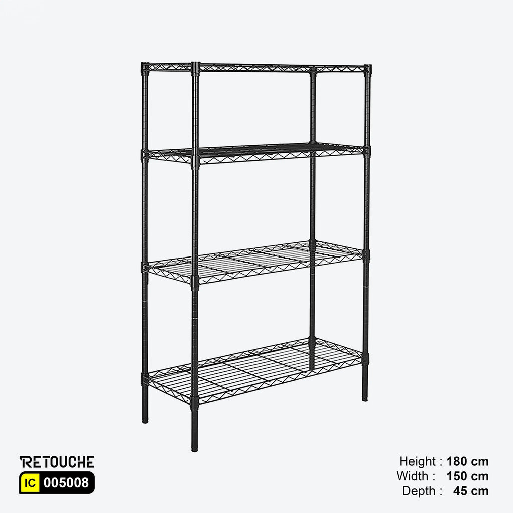 Wire Shelving Rack, 4-Tier, Carbon Steel, Black Epoxy Coated Shelving Systems