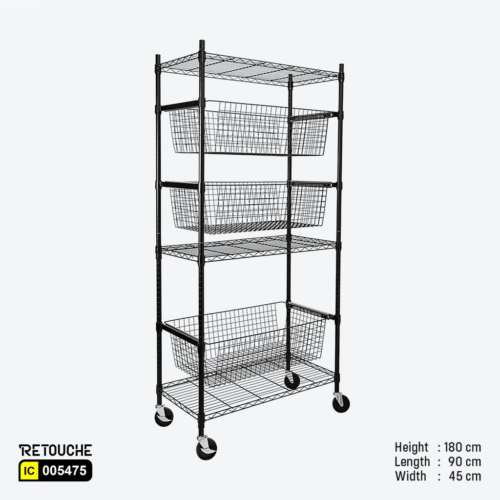 Wire Shelving Rack, 6-Tier with Wheels, Metal, Black Epoxy Coated Shelving Systems