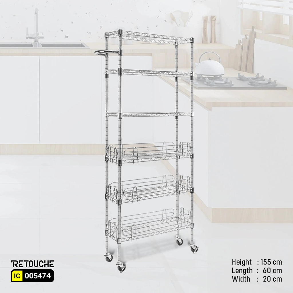 Wire Shelving Rack, 6-Tier, with Wheels, Carbon Steel, Chrome Finish Shelving Systems